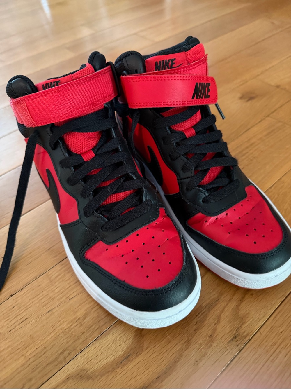 Nike Red and Black Strap High-Top Sneakers